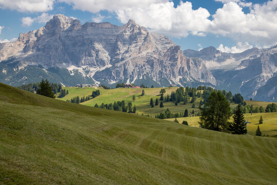 Piz Lavarella e Piz de Conturines in Alta Badia Valley over San Cassiano, Dolomites , Trentino, Alto Adige, Sudtirol, South Tyrol, Italy