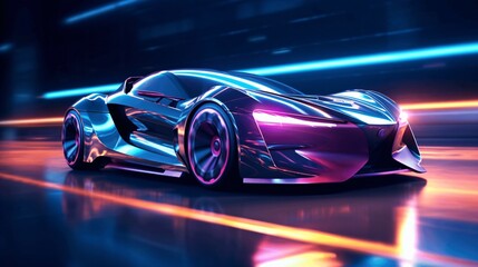 Futuristic Sports Car in Neon Lights