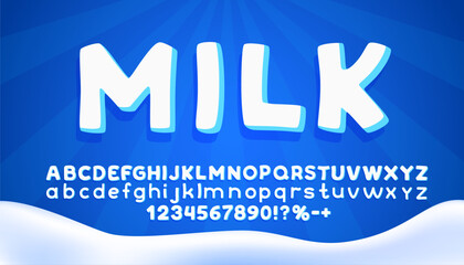 Milk font set collection, letters and numbers symbol. Vector illustration