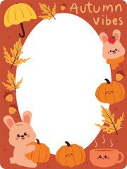 hand drawing cartoon cute frame with autumn falls doodle. cute frame for card holder, photo frame