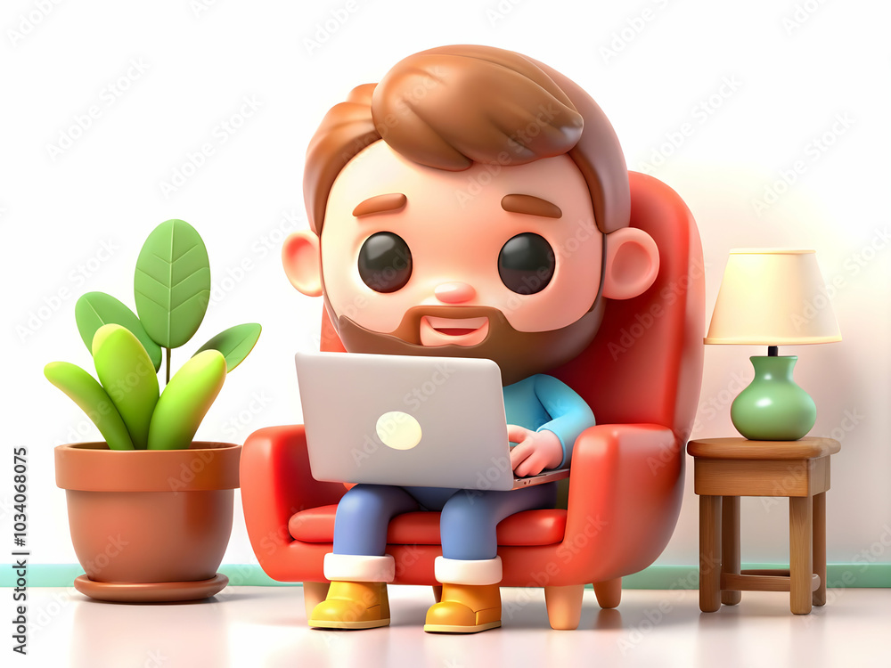 Poster soft abstract background with freelancer working on laptop in cozy environment - serene and modern p