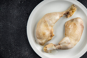 chicken leg boiled meat tasty food dish Fresh delicious gourmet food background on the table rustic food top view copy space top view keto and paleo diet