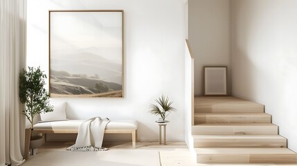 Fototapeta premium Modern Luxury Home Interior Bedroom Design with Mockup Frame , Wall Poster (3d Render)