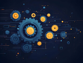 Flat Glossy Prediction Algorithms in Motion: Close-Up of Glossy Gears and Cogs Representing Intricate Calculations for Accurate Forecasting in a Dark Background with Large Copy Space