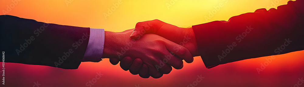 Poster slow zoom out handshake silhouette on plain gradient backdrop - business deal making concept with sp