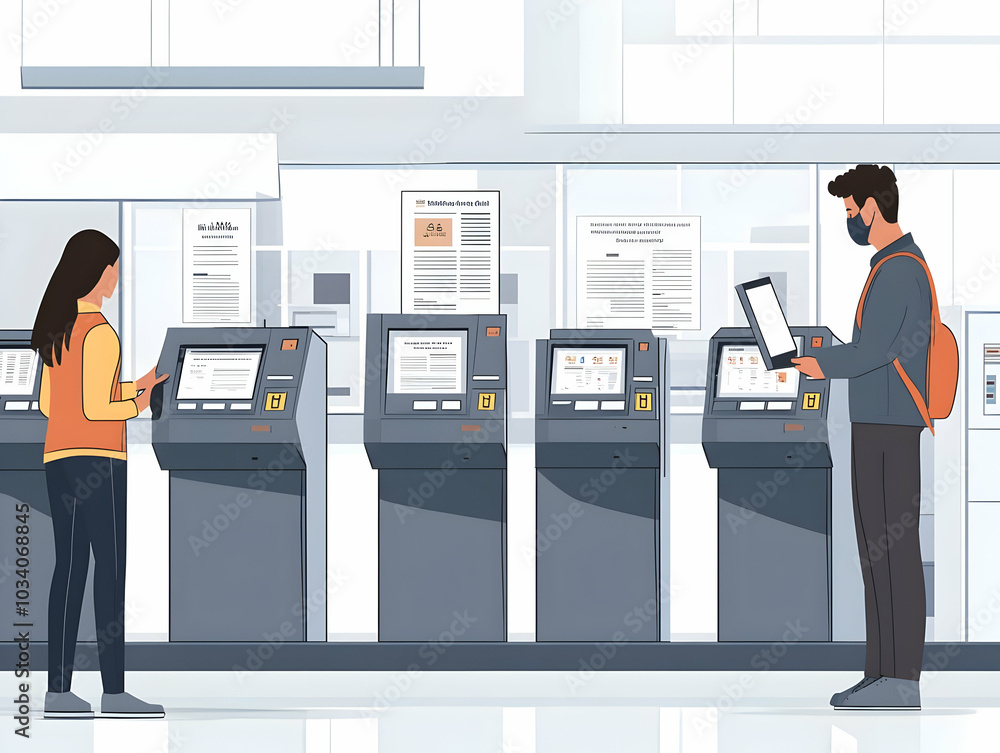 Poster close-up shots of flat election officials testing voting machines: ensuring security and accuracy in