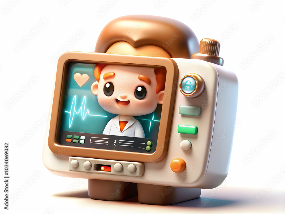 Poster close up of futuristic medical device with digital interface and text space - advanced technology hi