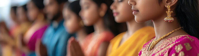 Indian family performing Dussehra rituals, showcasing devotion and cultural traditions. scene captures essence of togetherness and spirituality during this festive occasion