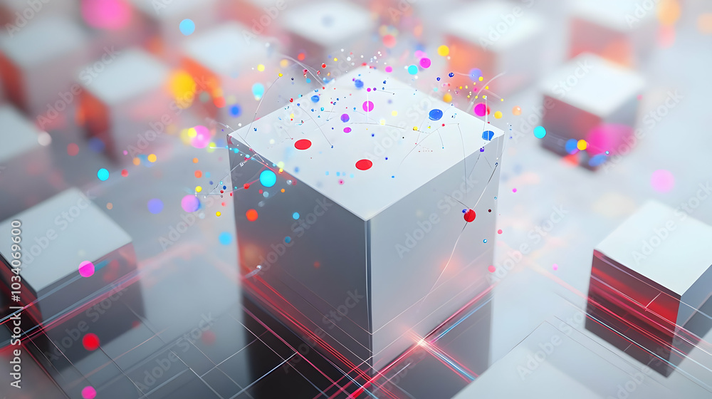 Poster 3d quantum superposition ballot concept: close-up view of a shimmering ballot in a state of quantum 