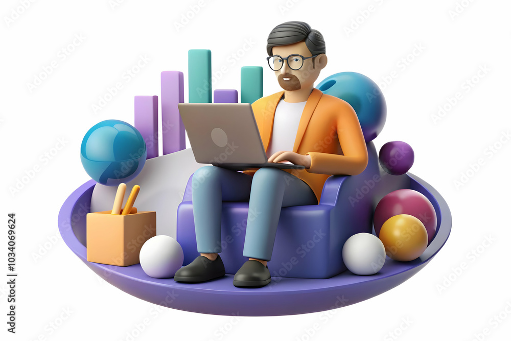 Poster abstract bokeh shapes featuring an entrepreneur working from home on laptop - creative photo stock c