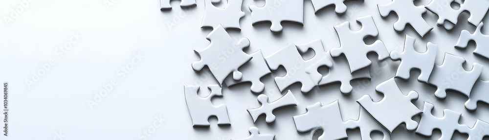 Aufkleber plain puzzle pieces on white surface for esg collaboration ideas - symbolizing problem solving - per
