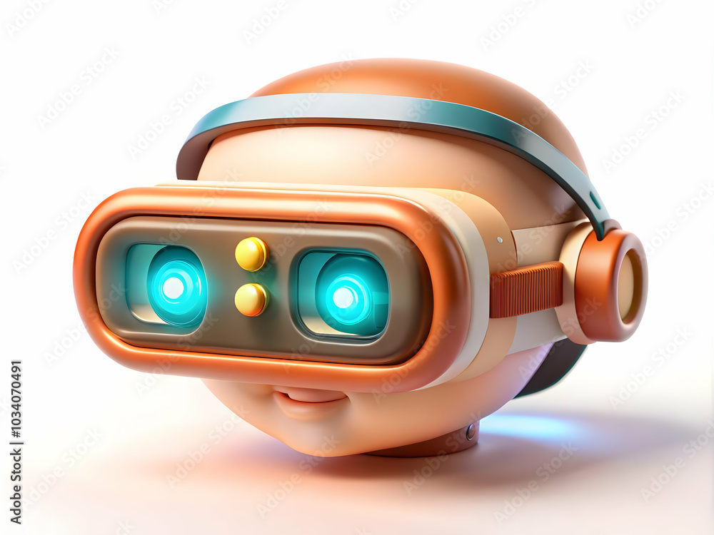 Poster macro close-up of a futuristic virtual reality headset with illuminated led indicators - showcase ad