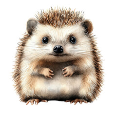 Naklejka premium Cute hedgehog illustration, fluffy woodland animal character, brown and cream spiky fur clipart for kids design isolated PNG with Transparent Background