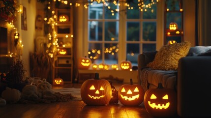 Obraz premium Cozy Living Room with Pumpkins