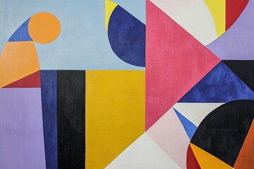 Abstract geometric shapes in bold, contrasting colors on a white canvas