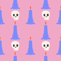 pattern with candle and skeleton in Halloween