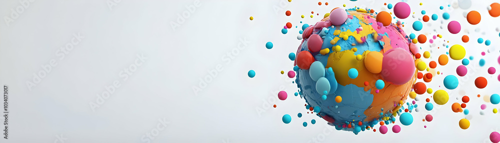 Poster flying globe with speech bubbles concept - a dynamic vector globe orbiting speech bubbles on white b