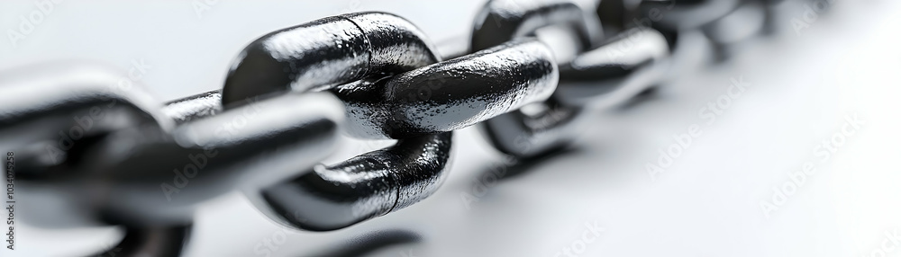 Poster glossy chain links on white background with copy space for business negotiations - focus on connecti