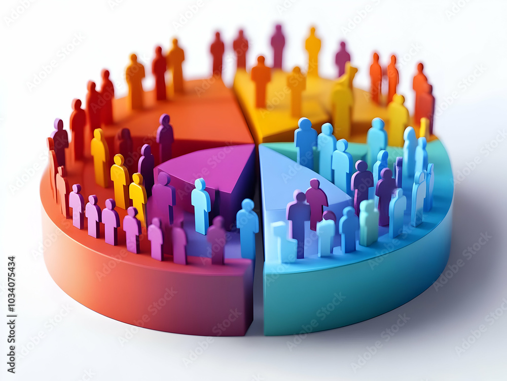 Poster flat holographic voter demographic pie chart | aerial view of detailed rotating graph with glowing s