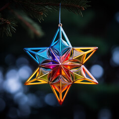Colorful christmas star decorative tree ornament hanger.