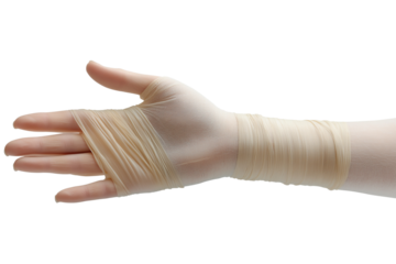 Hand have dirty bandages on them Halloween concept, isolate on white background, cut out png.