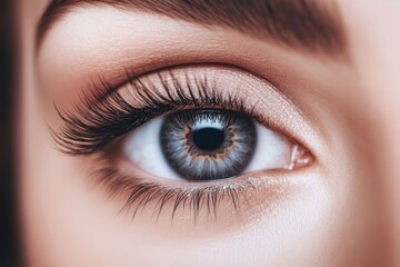 Obraz premium Close-up of a Woman's Blue Eye with Long Eyelashes