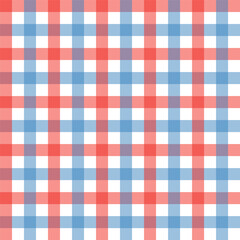 Gingham seamless pattern.Checkered tartan plaid repeat pattern in blue red white.Geometric vector illustration background wallpaper.