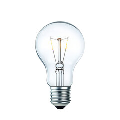 Light bulb, glowing filament, white isolated background.