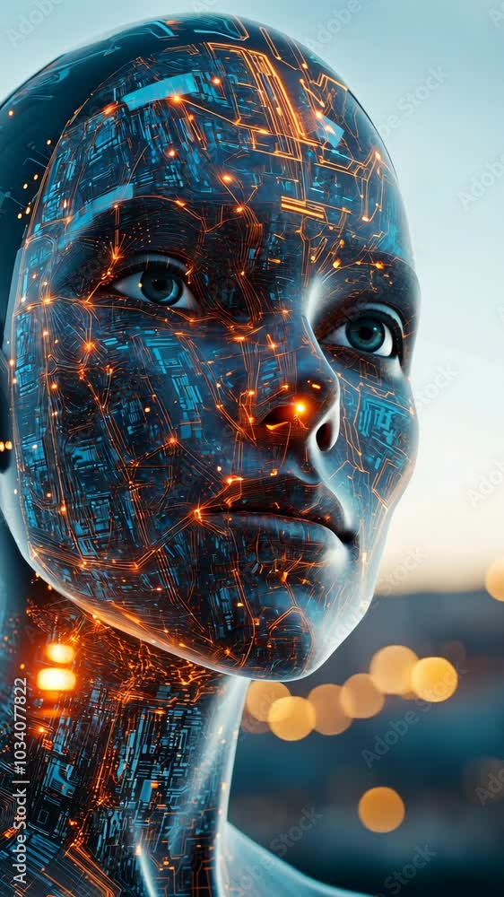 Poster android showing microchip network at sunset