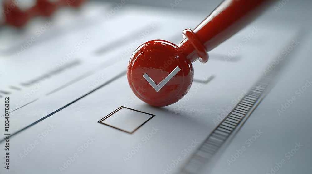 Poster 3d glossy ballot with policy checklist macro shot as symbol of informed voting - icon isolated on wh
