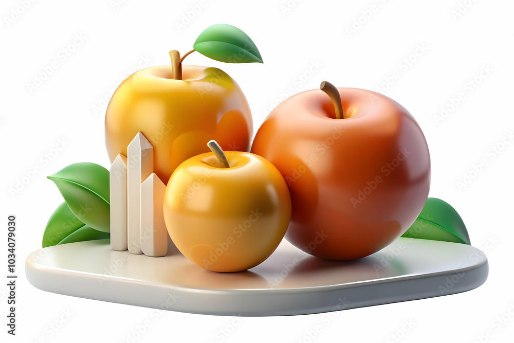 Poster two smart fruits discuss investment strategies against soft abstract backdrop - a conceptual stock p