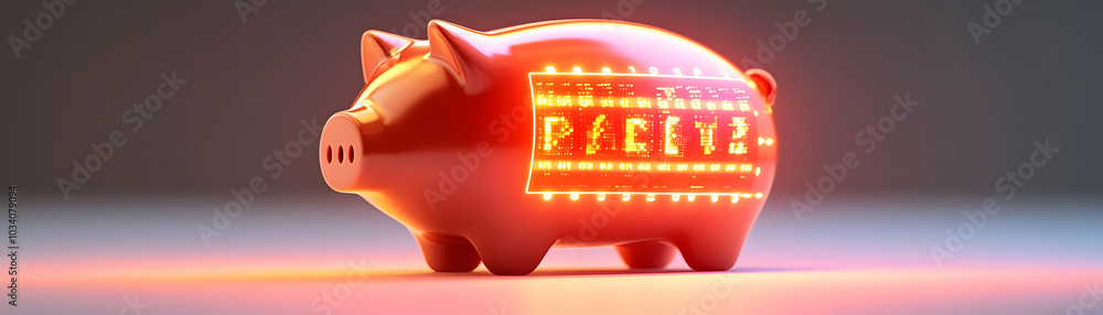 Poster modern piggy bank with digital price tag display: sleek vector design featuring glossy finish and so