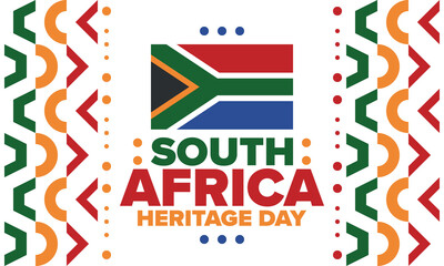 South Africa Heritage Day. Happy holiday. Celebrate culture and traditions of nation. South African flag. Poster with illustration. Pattern design. Vector