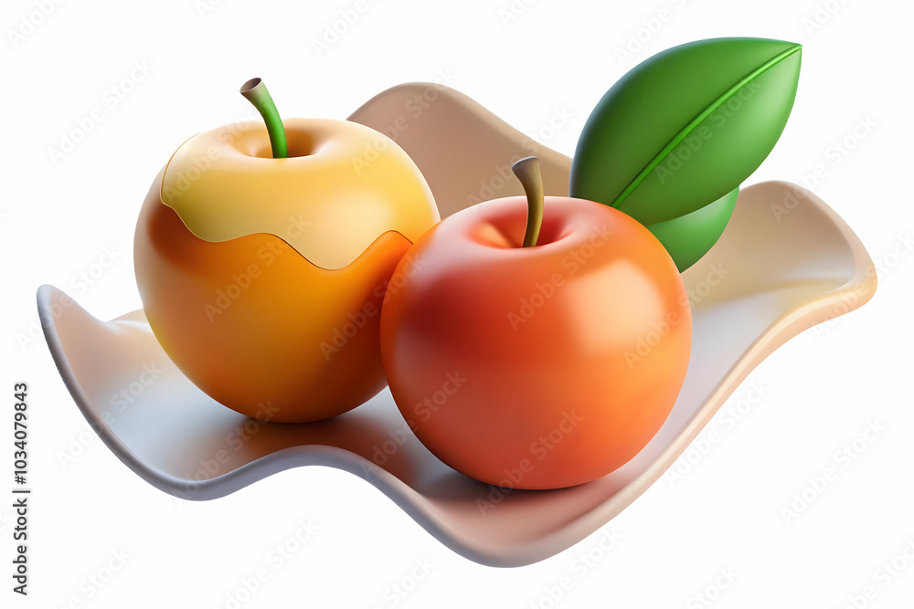 Poster two smart fruits discuss investment strategies on soft abstract backdrop � conceptual photo stock im