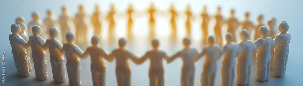 Aufkleber bokeh community figures holding hands: abstract soft figures in a circle with bokeh effects symboliz