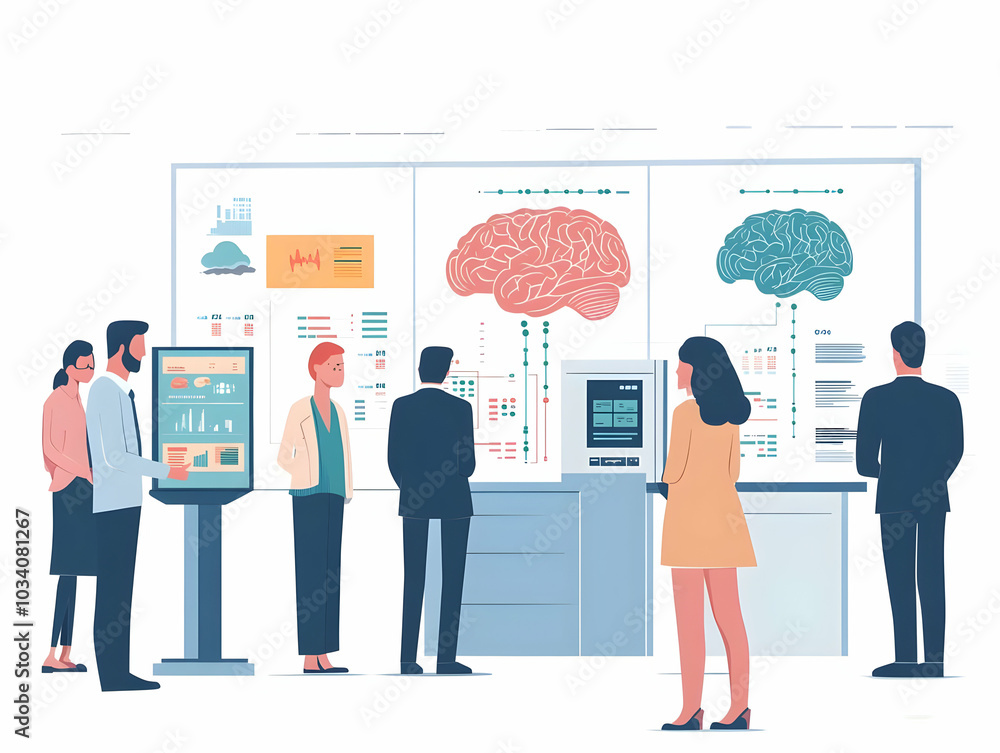 Poster flat neurofeedback polling station concept: close-up of voter�s brain activity monitored during voti