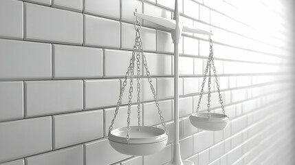 3D Balance Scales Seamless Pattern Tiles - Simple White Outlines Emphasizing Equilibrium for Janeiro Branco Concept