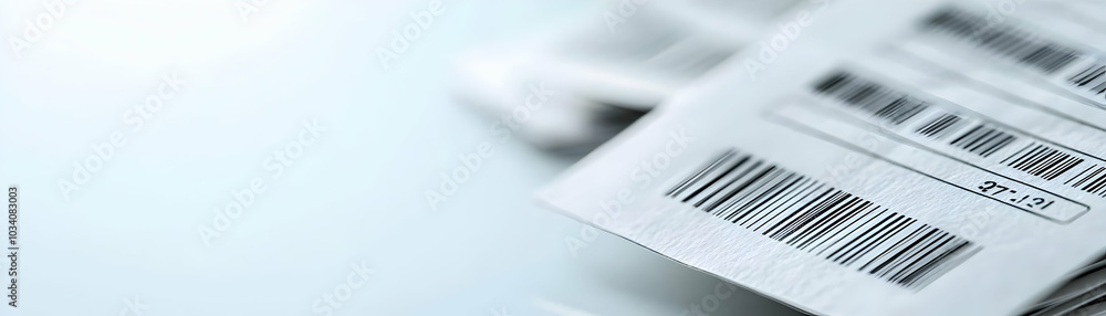 Poster plain shopping receipt with barcodes on glossy surface - close up shot for revenue tracking and shop