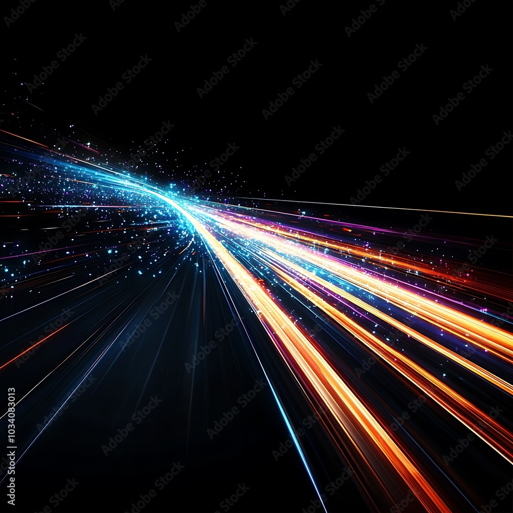 Poster laser beams luminous abstract sparkling isolated on a transparent background. trails of light left b