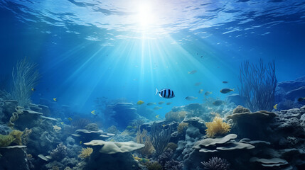 Fototapeta premium Undersea landscape, fish and corals