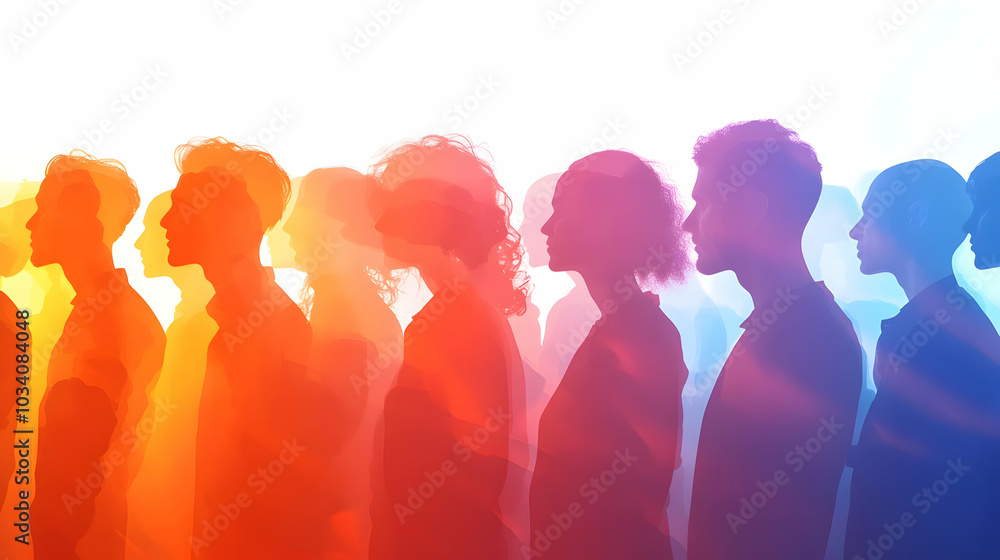 Poster 3d gradient background with shadow puppets illustrating voting scenes - soft gradient with silhouett