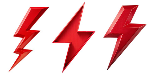 Three red lightning bolts on a white isolate background.
