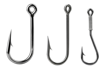 Set of fishing hooks on a white isolated background.