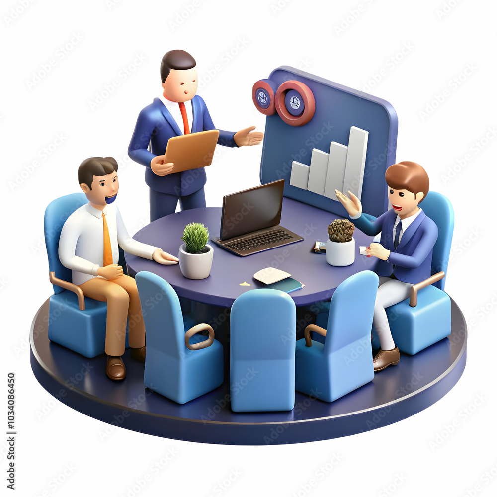 Poster colleagues discussing business strategy in a modern office setting - glossy background with copy spa