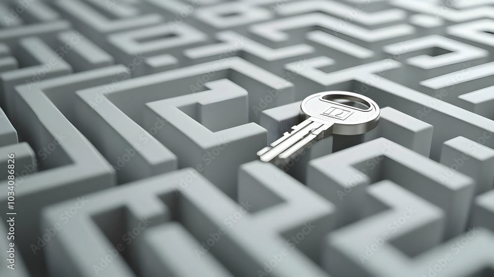 Poster 3d integrity lock and key maze concept | minimalist locks and keys forming a maze for election secur