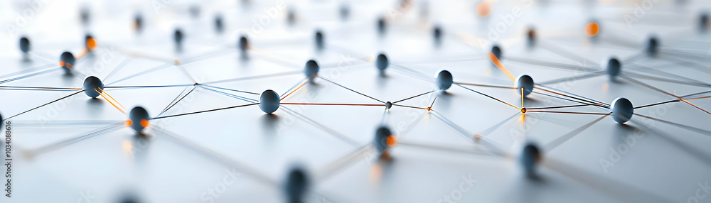Poster glossy network connections: dynamic lines linking nodes on white background for esg growth and commu