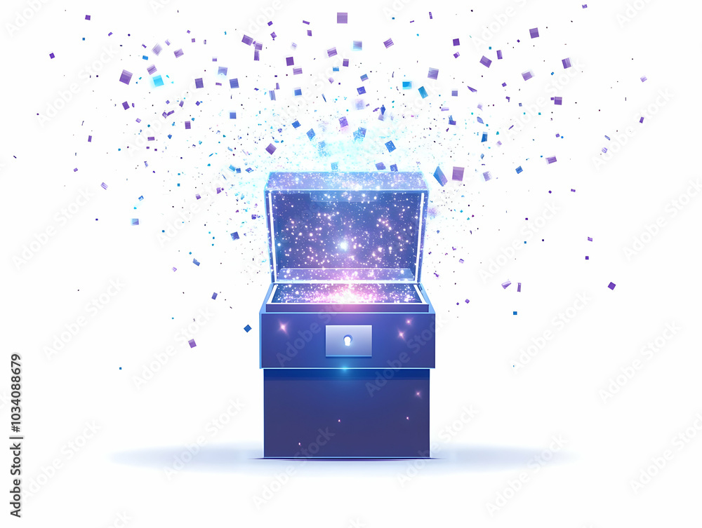 Poster flat quantum encrypted ballot box concept: futuristic security visualized with light particles - vot
