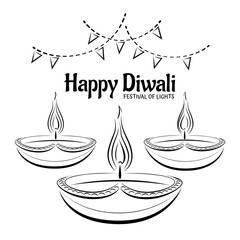 Indian festival Happy Diwali, Line Art Design