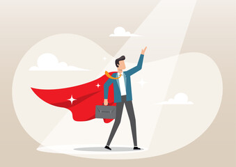Obraz premium confidence businessman superhero with spotlight shining