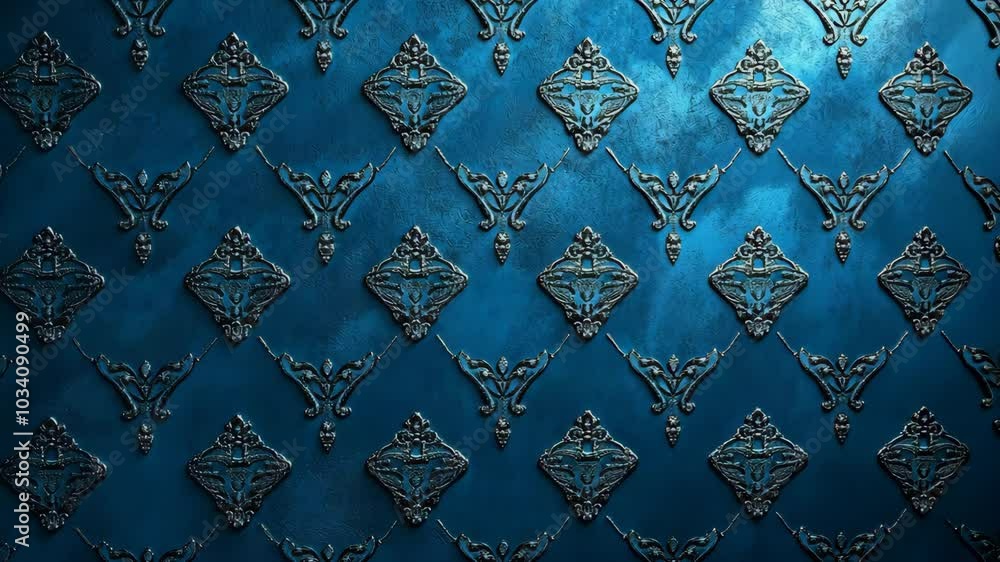 Poster a textured teal wall with a repeating diamond pattern, adding a touch of elegance to any room